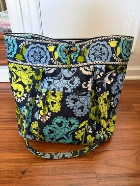 Disney Vera Bradley Quilted Floral Tote in Navy, Blue & Lime